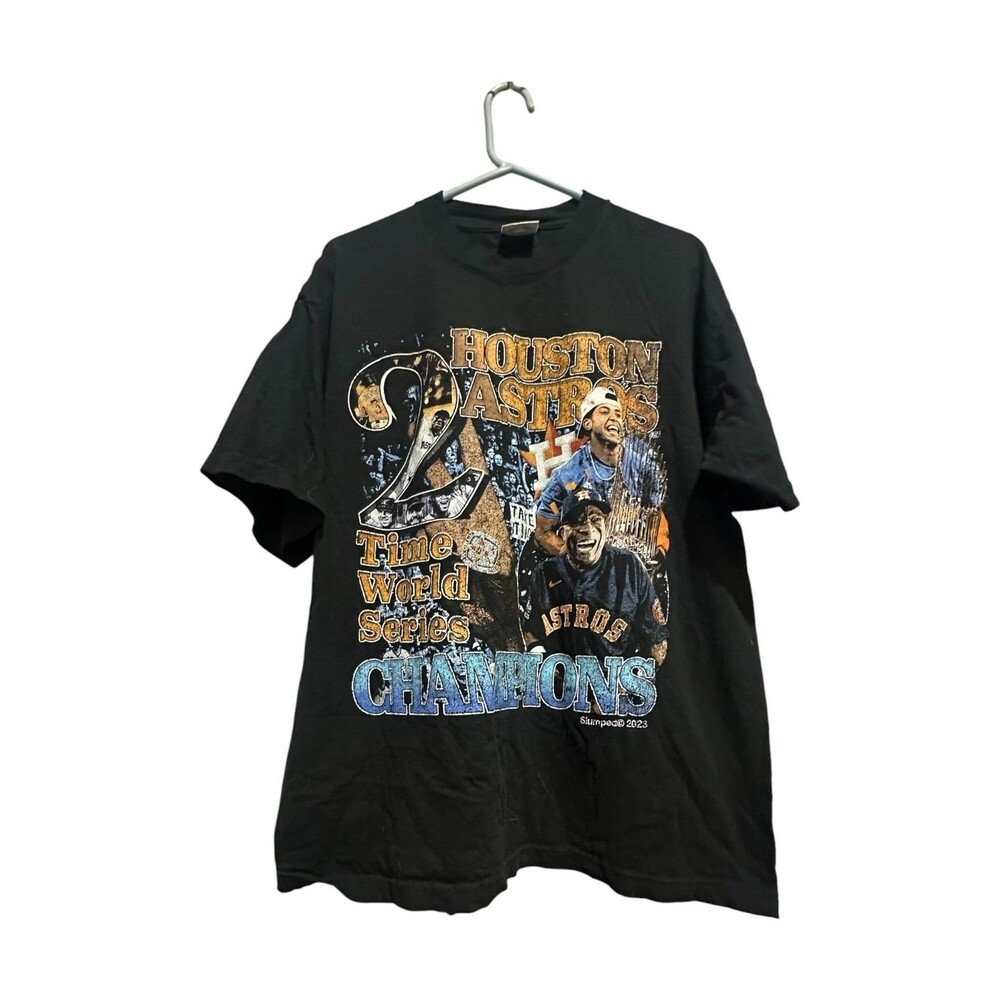 Houston Astros 2 Time World Champions T Shirt Sz Large By Slumped Black Baseball